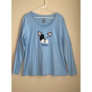 Secret Treasures Women's Blue Boston Terrier Long Sleeve Sleep Top Size XL